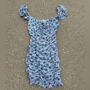 flower pattern bodycon zip up dress